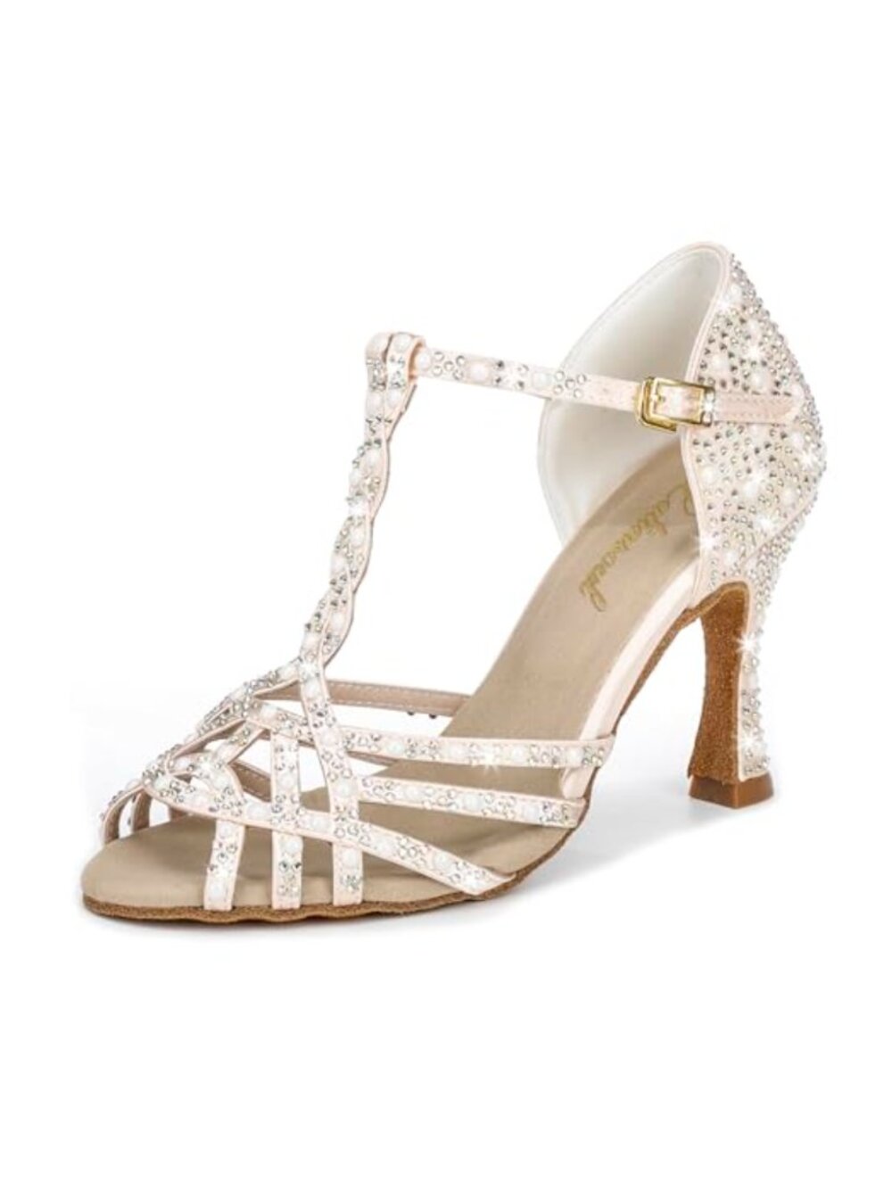 Crystal Embellished Latin Dance High Heel Shoes Adjustable Ankle Strap